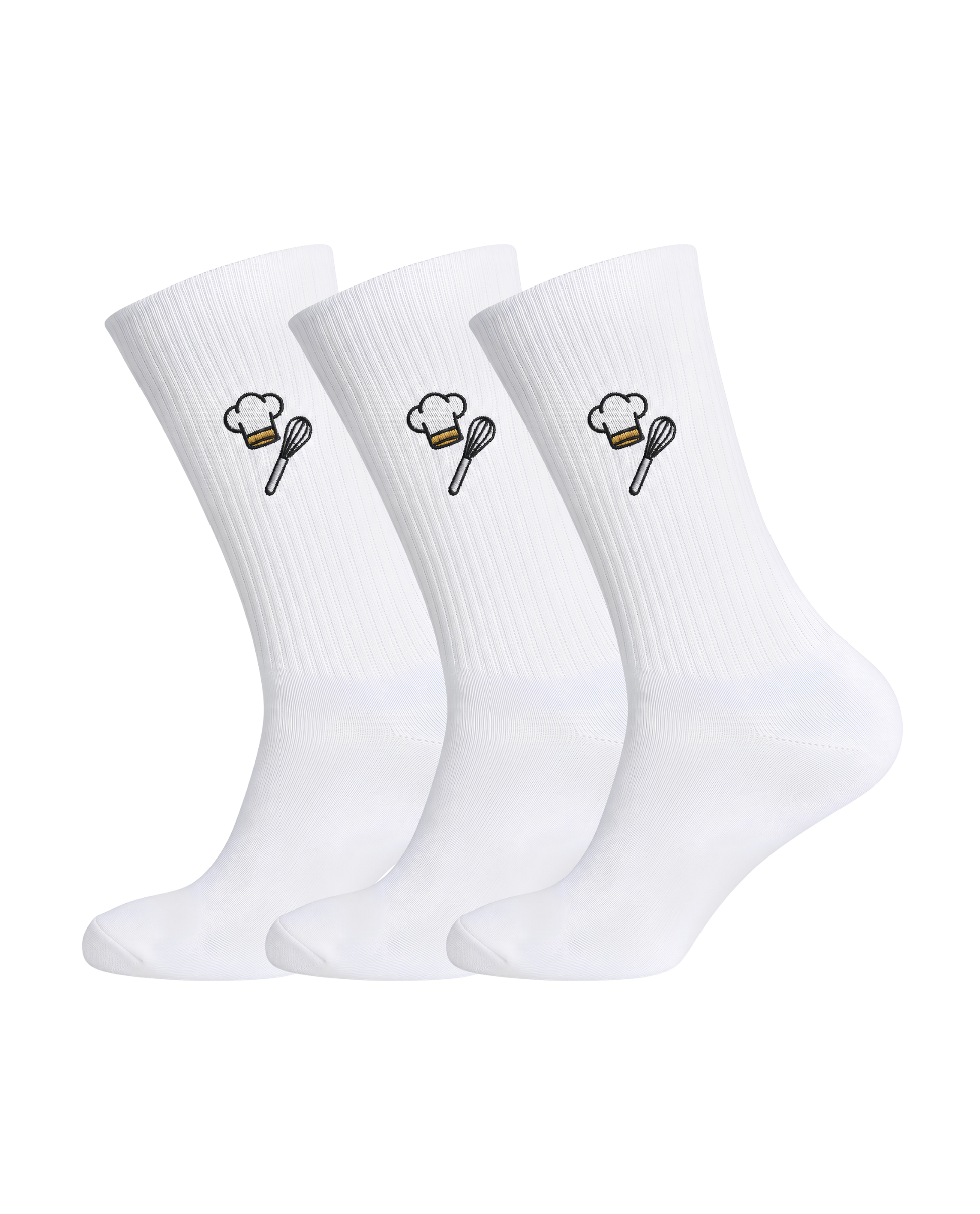 heldy 3er-Pack Gastro-Socken bestickt – Kochmützen-Motiv im Sparset für Köchinnen und Köche | heldy