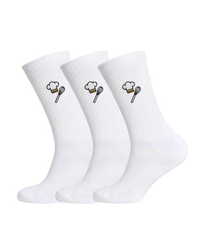 heldy 3er-Pack Gastro-Socken bestickt – Kochmützen-Motiv im Sparset für Köchinnen und Köche | heldy