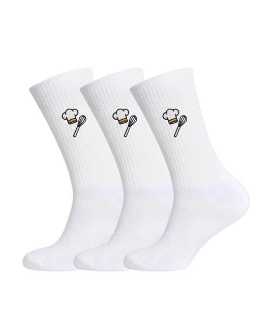 heldy 3er-Pack Gastro-Socken bestickt – Kochmützen-Motiv im Sparset für Köchinnen und Köche | heldy
